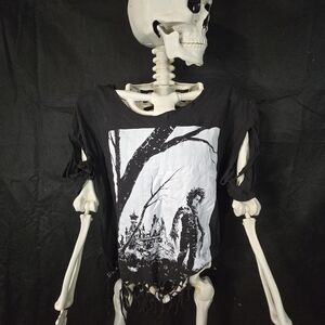 Black Graphic T-Shirt with Fringe